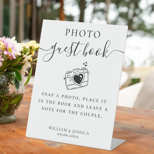 Elegant Script Wedding Photo Guest Book Pedestal Sign