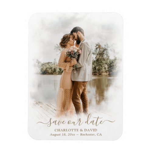 Elegant Script Wedding Photo Save Our Date Magnet