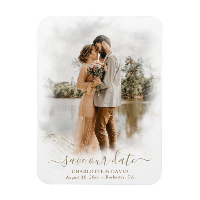 Elegant Script Wedding Photo Save Our Date Magnet (Vertical)