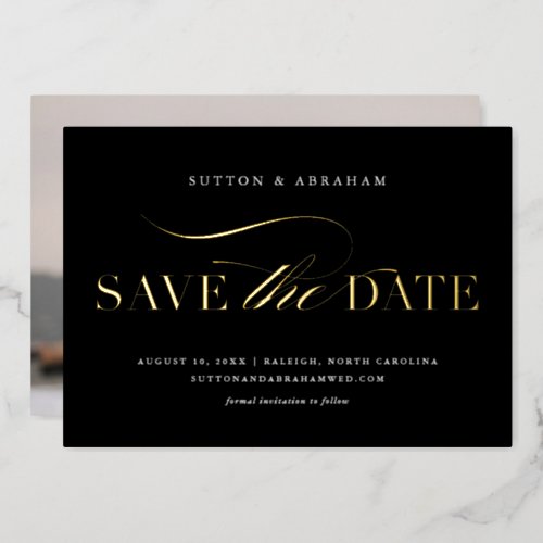 Elegant Script Wedding Photo Save the Date Gold Foil Invitation