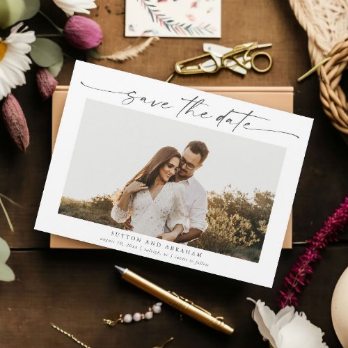 Elegant Script Wedding Photo Save the Date Magnet