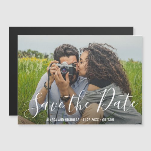 Elegant Script Wedding Photo Save the Date Magnetic Invitation