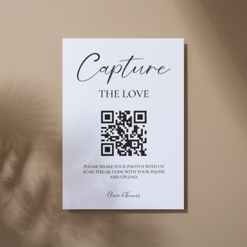 Elegant Script Wedding Photo Share QR code  Pedestal Sign