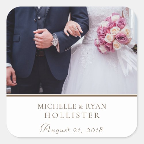 Elegant Script Wedding Photo  Square Sticker