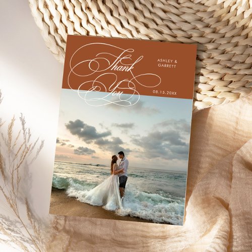 Elegant Script Wedding Photo Terracotta