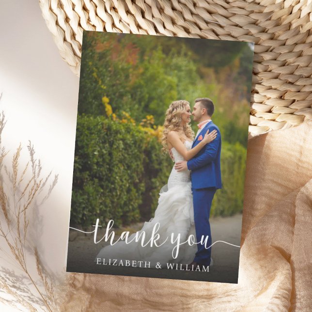 Elegant Script Wedding Photo | Thank You Card (Creator Uploaded)
