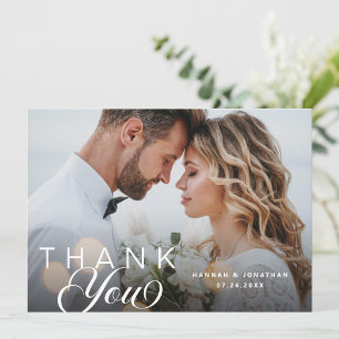 Elegant Script Wedding Photo Thank You Card