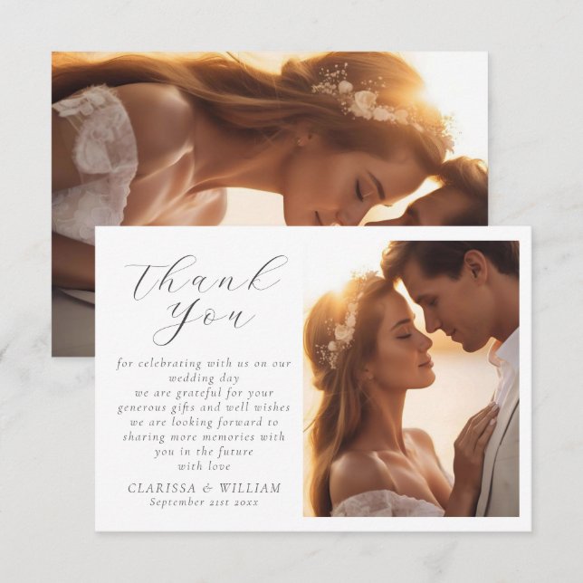 Elegant Script Wedding Photo Thank You Card (Front/Back)