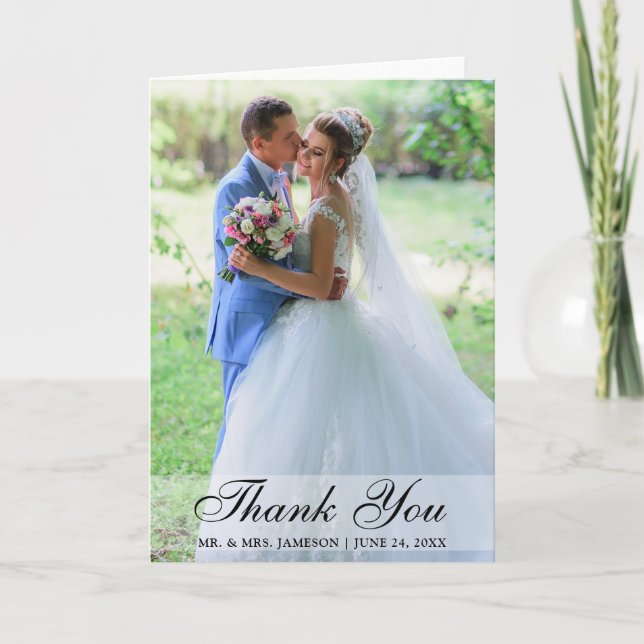 Elegant Script Wedding Photo Thank You Fold Card (Front)