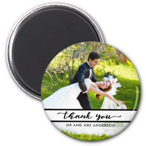 Elegant Script Wedding Photo Thank You Magnet