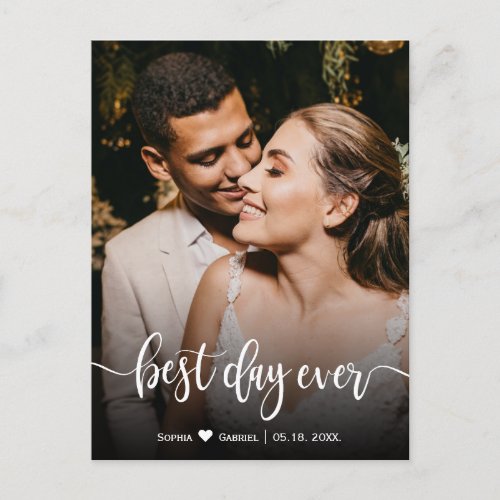 Elegant Script Wedding Photo Thank You Postcard