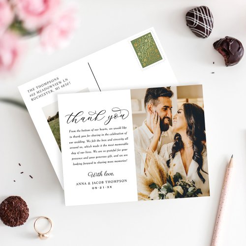 Elegant Script Wedding Photo Thank You Postcard