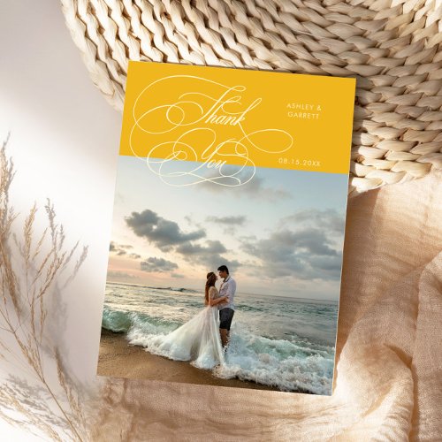 Elegant Script Wedding Photo Yellow