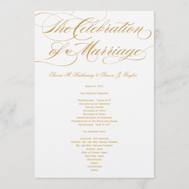 Elegant Script  Wedding Program - Gold (Front)