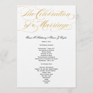 Elegant Script Wedding Program - Gold & Black