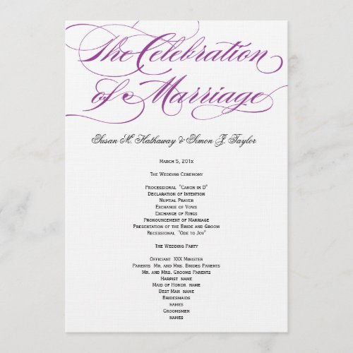 Elegant Script  Wedding Program _ Purple