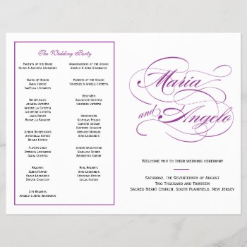 Elegant Script Wedding Program - Purple by OrangeOstrichDesigns at Zazzle