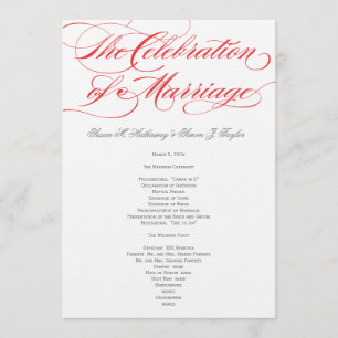 Elegant Script  Wedding Program - Red