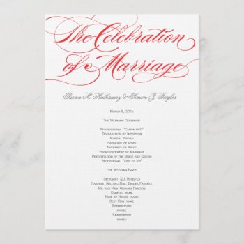 Elegant Script  Wedding Program - Red by OrangeOstrichDesigns at Zazzle