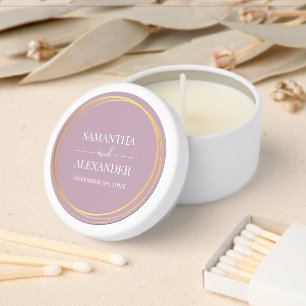 Elegant script wedding purple gold minimalist mini candle favors