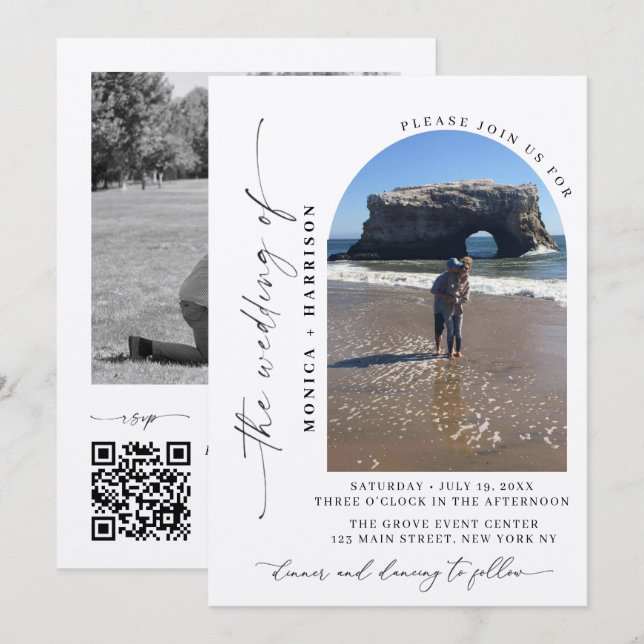 Elegant Script Wedding QR Code Invitation (Front/Back)