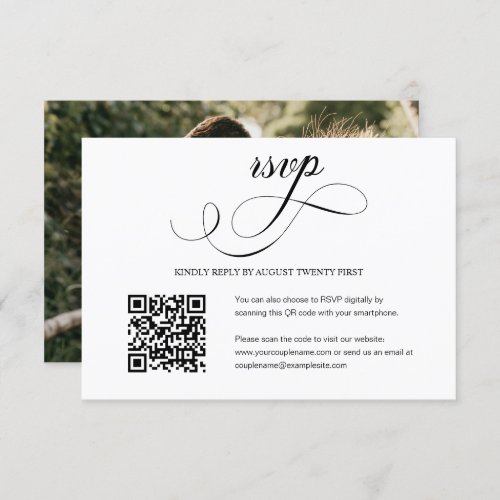 Elegant Script Wedding QR Code Photo RSVP Card