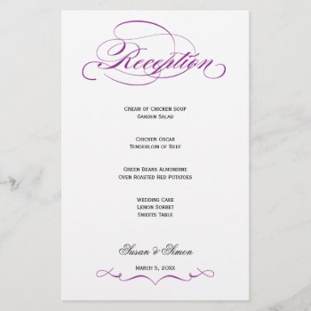 Elegant Script Wedding Reception Menu - Purple by OrangeOstrichDesigns at Zazzle