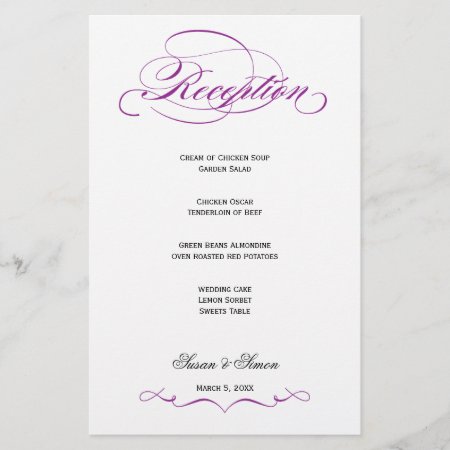 Elegant Script Wedding Reception Menu - Purple