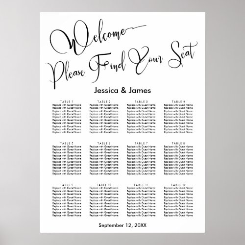 Elegant Script Wedding Reception Seating Chart