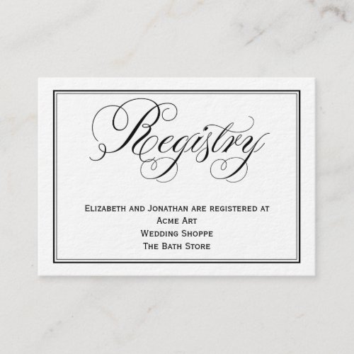 Elegant Script Wedding Registry Information Card