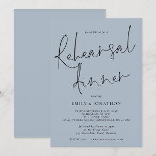 Elegant Script Wedding Rehearsal Dinner Dusty Blue Invitation