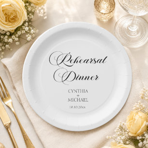 Elegant Script Wedding Rehearsal Dinner Paper Plates
