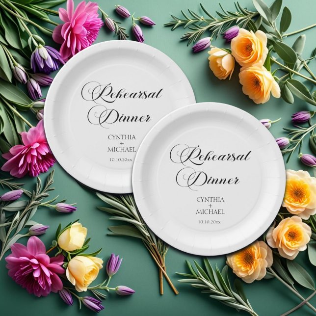 Elegant Script Wedding Rehearsal Dinner Paper Plates (Creator Uploaded)