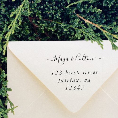 Elegant Script Wedding Return Address Self_inking Stamp