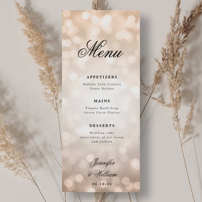 Elegant Script Wedding Rose Gold Bokeh Lights Menu (Elegant Script Wedding Rose Gold Bokeh Lights Menu)