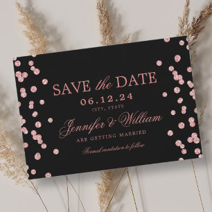 Elegant Script Wedding Rose Gold Confetti Black Save The Date