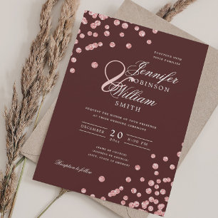 Elegant Script Wedding Rose Gold Confetti Burgundy Invitation