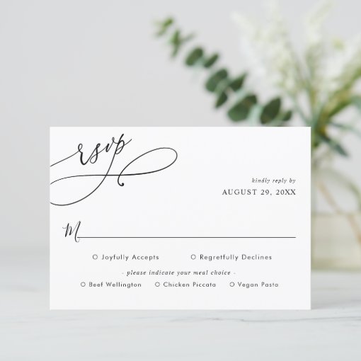 Elegant Script Wedding Rsvp with Meal Options Card | Zazzle