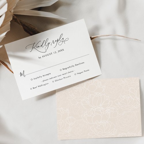 Elegant Script Wedding Rsvp with Meal Options Card