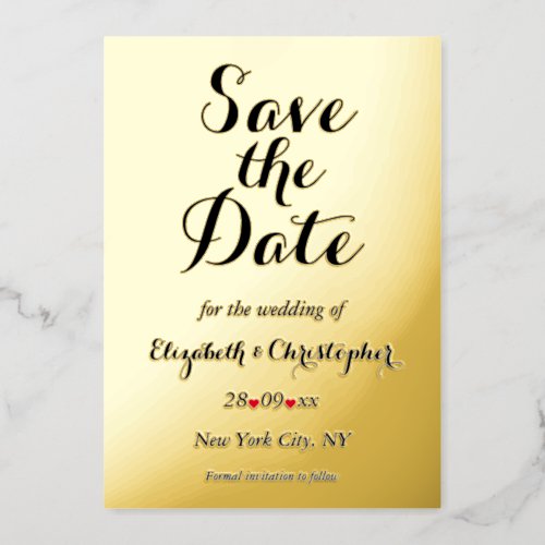 Elegant Script Wedding Save the Date Black Gold  Foil Invitation