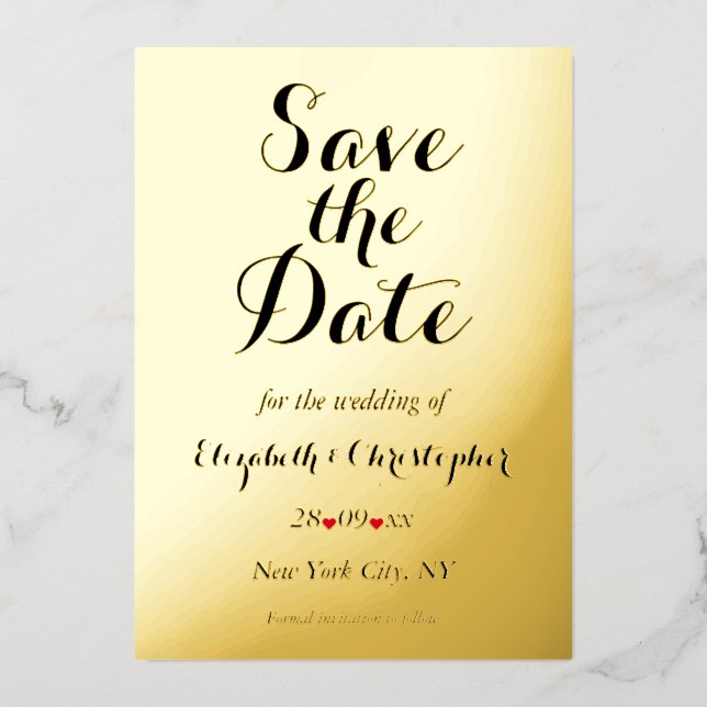 Elegant Script Wedding Save the Date Black Gold  Foil Invitation (Front)