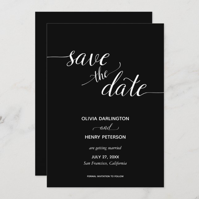 Elegant Script Wedding Save the Date Cards (Front/Back)