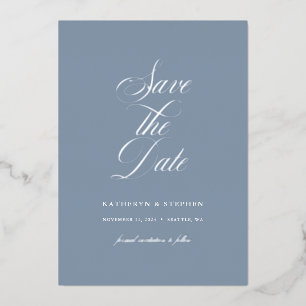 Elegant Script Wedding Save The Date Silver Foil Invitation