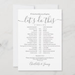 Elegant Script Wedding Schedule Timeline Card<br><div class="desc">This stylish gray and white wedding schedule timeline can be personalized with your wedding details in chic gray lettering. Designed by Thisisnotme©</div>