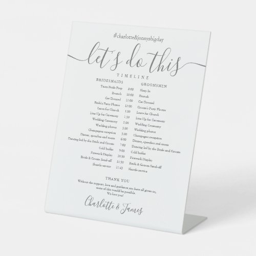 Elegant Script Wedding Schedule Timeline Pedestal Sign