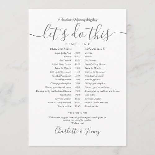 Elegant Script Wedding Schedule Timeline Program
