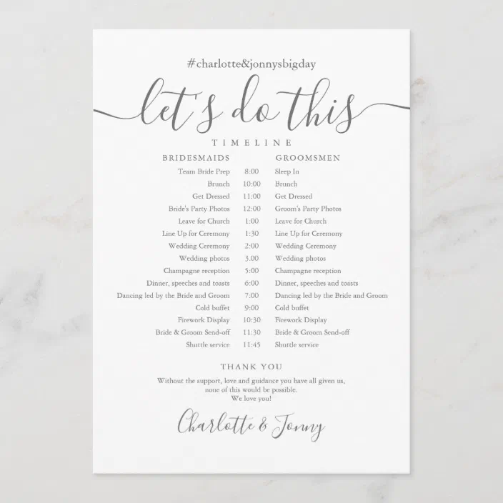 Elegant Script Wedding Schedule Timeline Program | Zazzle