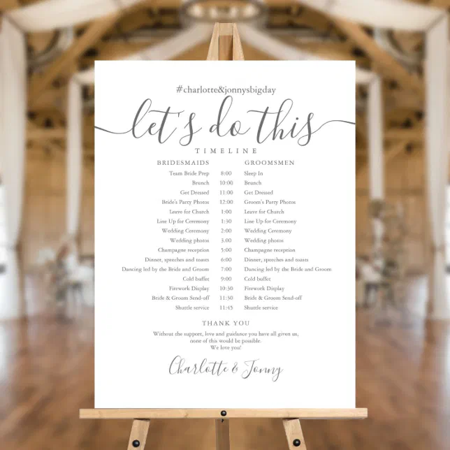 Elegant Script Wedding Schedule Timeline Sign | Zazzle