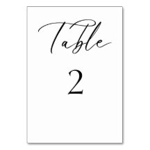 Elegant Script Wedding Table Card Black and White