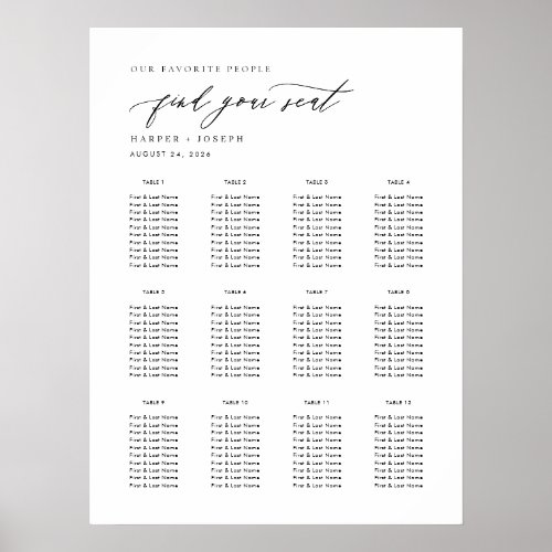 Elegant Script Wedding Table Seating Chart